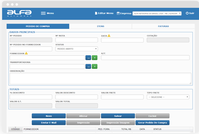 Sistema ERP da Alfa Networks - Mdulo Compras