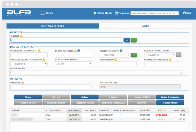 Sistema ERP da Alfa Networks - Mdulo Financeiro