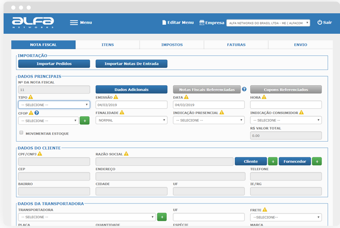 Sistema ERP da Alfa Networks - Mdulo Fiscal