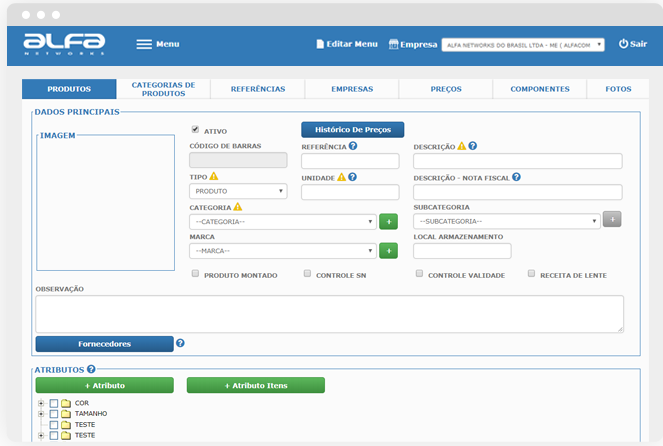 Sistema ERP da Alfa Networks - Mdulo Produto e Estoque